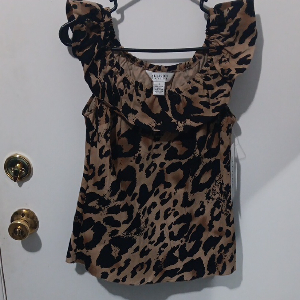 Allison Taylor Black and Tan Animal Print Blouse